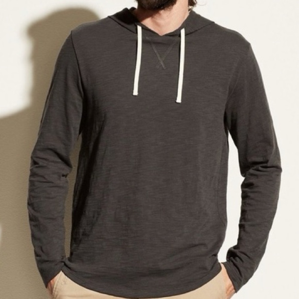 Vince Men's Medium Textured Cotton Hoodie Grey Charcoal